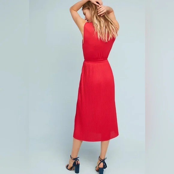 NWT Anthropologie x Tracy Reese Pleated Red Midi Sleeveless Dress | sz M - Picture 3 of 17